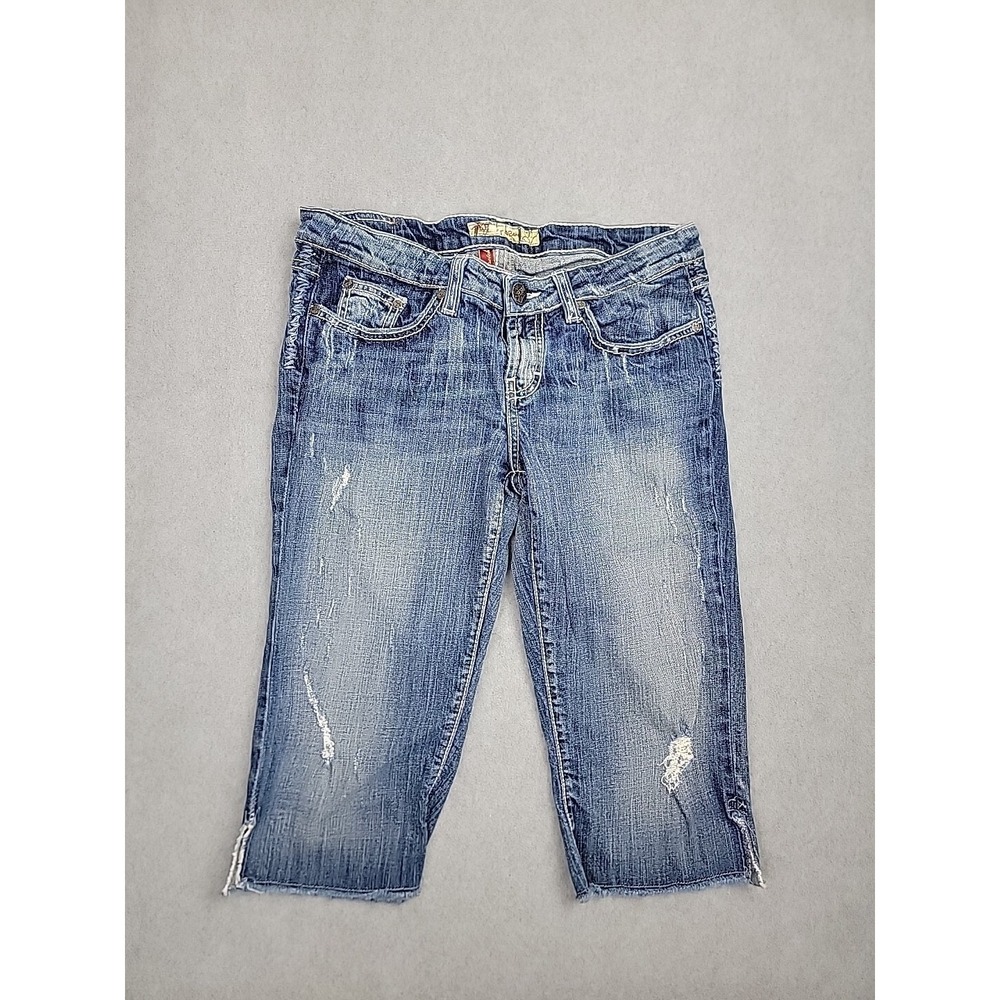 BKE Sarah Capri Jeans Womens 28 Blue Distressed Low Rise Cropped Denim BK11161